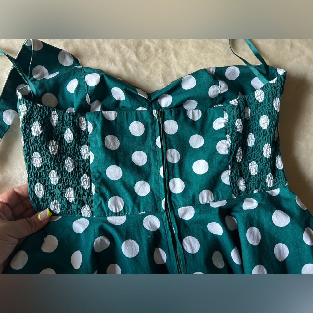 Hell Bunny Turquoise Polka Dot Midi Dress - Picture 6 of 6